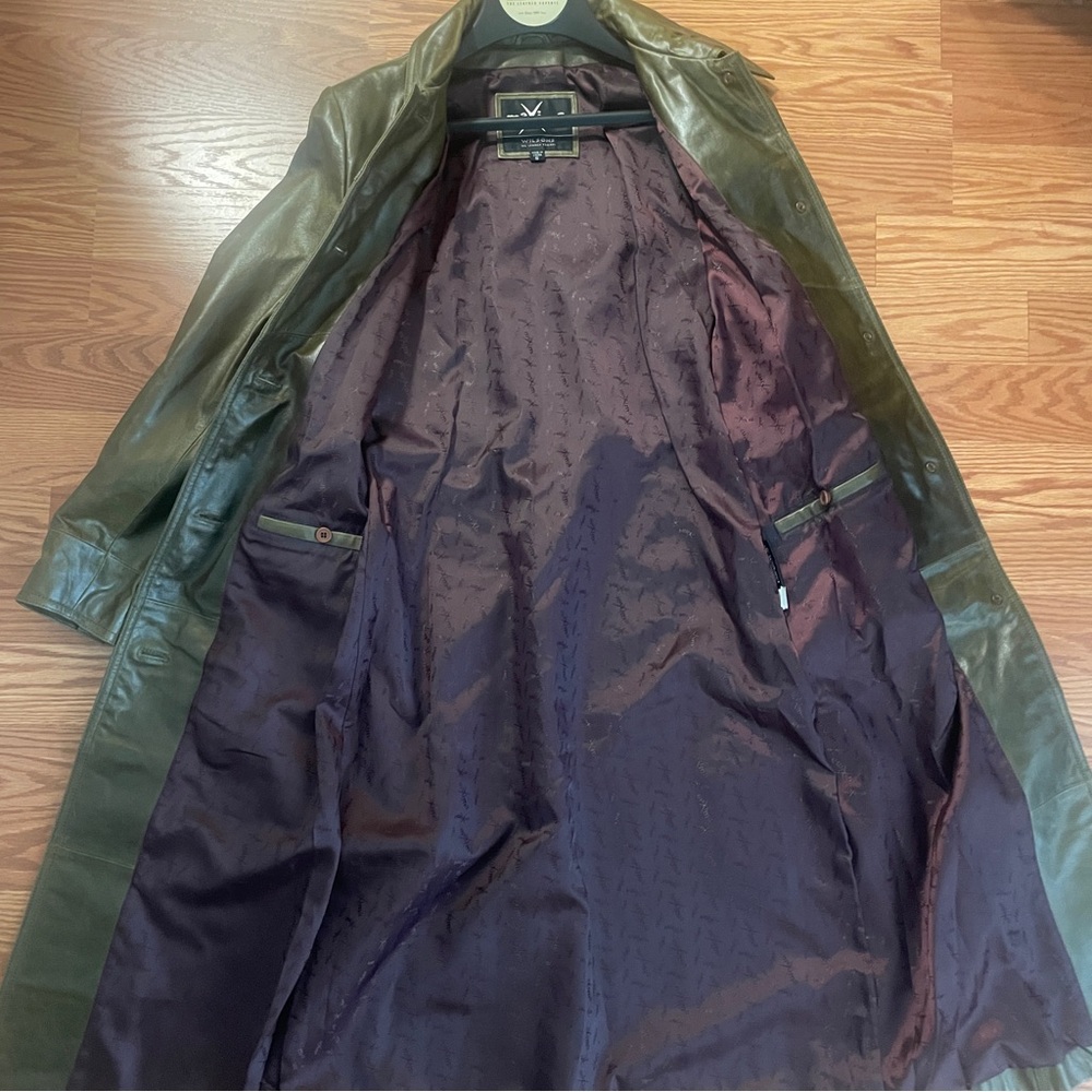 Wilson Maxima Vintage Dark Green Women Leather Trench Coat SizeS - Picture 4 of 10